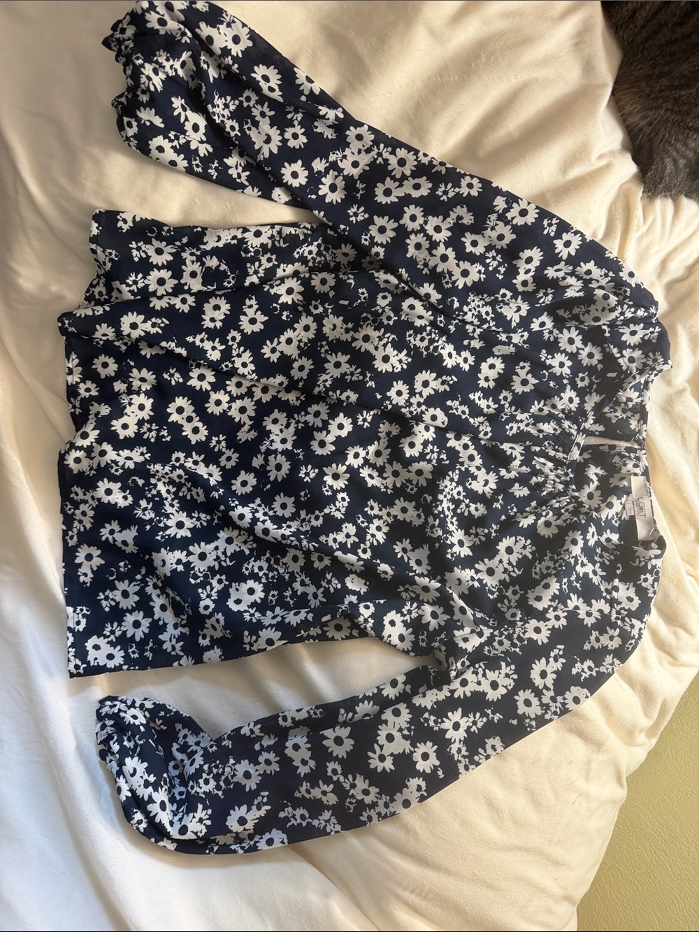 LOFT Navy and White Floral Blouse
